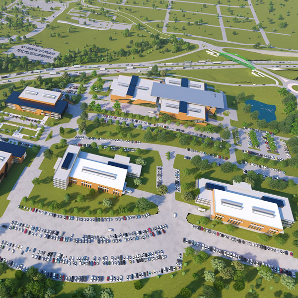 architectural rendering aerial of the Innovation Campus.